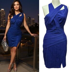 151 Jet Agutti |NWOT Cobalt One‑Shoulder Bodycon Evening Dress (EU 36 /US Small)